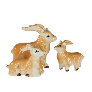 Vintage Bone China Billy Goat Family Miniature Figurines Sheep Ram Chubby